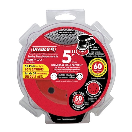 Diablo Diablo 5 in. Ceramic Blend Hook and Lock Sanding Disc 60 Grit Coarse 50 pk DCD050060H50G